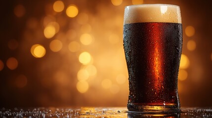 Glass with dark beer on glow background