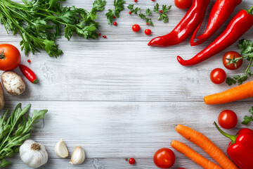 Wall Mural - a white background with a variety of vegetables including carrots, tomatoes, and peppers. the vegeta