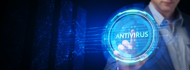 Wall Mural - Antivirus Cyber security Data protection Technology concept on virtual screen.