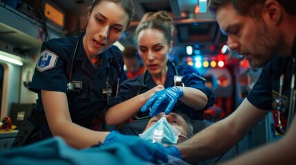 Wall Mural - A man is being treated by a group of medical professionals