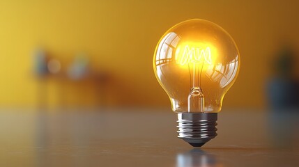 yellow solid background with single Light bulb. New ideas sparking growth, focus cover main object, front view focus, copy space for text.