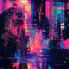 Poster - Captivating abstract patterns featuring dynamic geometric shapes vivid color gradients and textured digital glitch effects creating a modern futuristic and avant garde visual experience