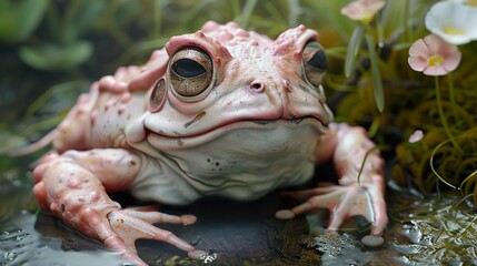 Wall Mural - Close-Up Portrait of a Frog in a Lush Environment