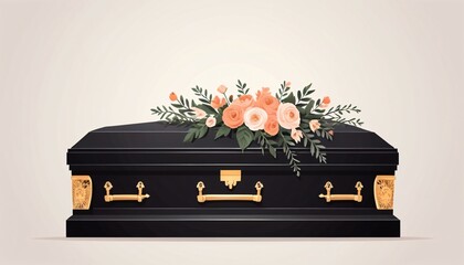 funeral with casket and flower illustration background