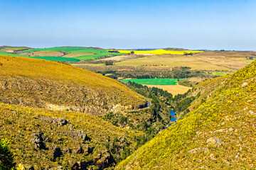 Tradouw Mountain pass between Barrydale and Swellendam with river and view of coastal plain, Western Cape South Africa