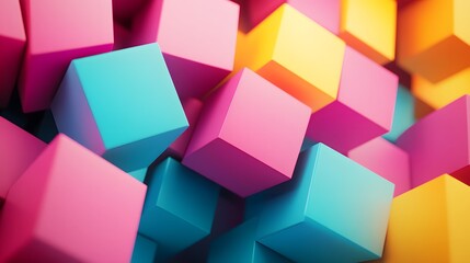 pink blue yellow geometric shape pattern colorful 3d render scene. 