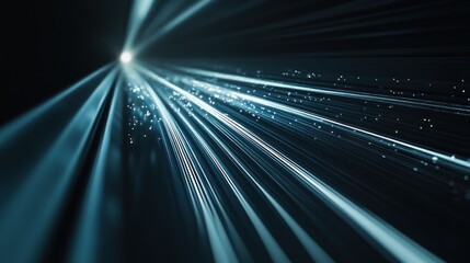 Poster - Abstract representation of light beams and particles creating a dynamic digital atmosphere.