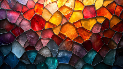 Aufkleber - A vibrant,kaleidoscopic mosaic of colorful,shattered glass fragments creating a dynamic,prismatic pattern with a sense of depth,movement,and complexity.