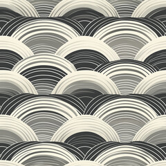 Modern Seigaiha seamless pattern with sharp, angular waves in grayscale