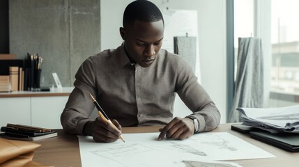 Aufkleber - A man is sitting at a desk and drawing a design