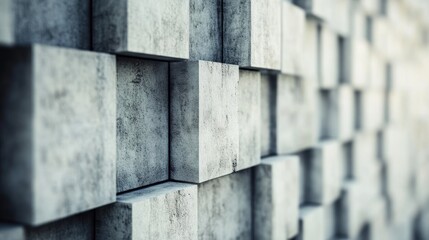 Poster - Textured concrete wall with a three-dimensional block pattern.