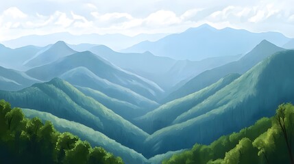 majestic mountain range with blue sky and fluffy clouds
