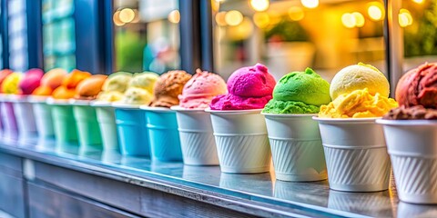 A colorful row of ice cream cups, a sweet delight for summer