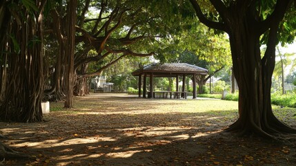 Wall Mural - The serene beauty of Sai Ngam Banyan Tree, a sacred site covered with interwoven banyan trees.