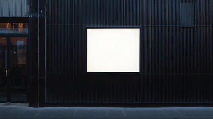 Poster - A blank illuminated sign on a dark textured wall, creating a minimalist aesthetic.