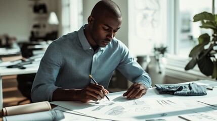 Poster - A man is sitting at a desk and writing with a pen