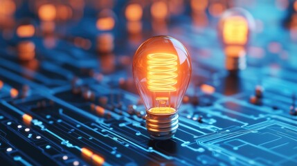 A captivating light bulb glowing amidst a digital circuit, symbolizing innovation and technology.