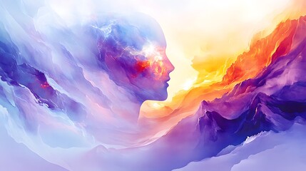 Wall Mural - Abstract Landscape with Human Silhouette and Colorful Mountains