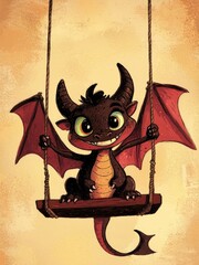 Sticker - Cute Dragon on a Swing