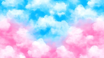 Poster - Dreamy Pink and Blue Sky with Fluffy Clouds