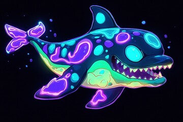 Poster - Neon Orca Whale Cartoon Character Illustration