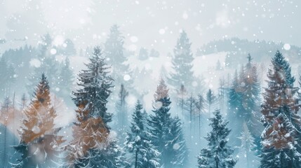 Canvas Print - A snowy forest with trees covered in snow