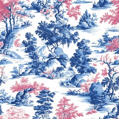 Bold and Vibrant Toile de Jouy Seamless Pattern Design