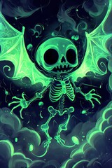 Poster - Glowing Skeleton with Wings in the Clouds