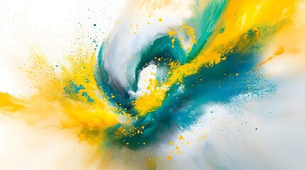 Poster - Abstract Swirling Yellow Blue and White Paint Splash Background