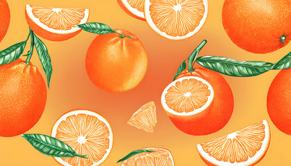 Hand-painted orange fruit insert with tropical style and natural backdrop