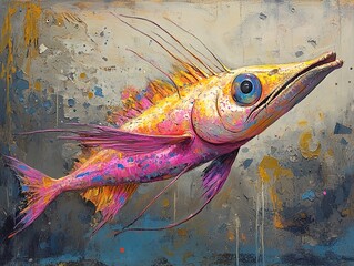 Wall Mural - Abstract Fish Painting: Vibrant Colors and Textures