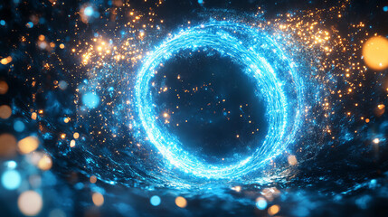 Poster - A glowing blue circle, like a portal to another world, surrounded by bright flashes and sparkling light.