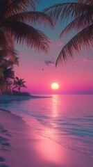 Poster - A beautiful sunset over the ocean with a palm tree in the background