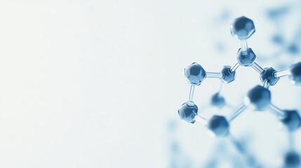  A minimalistic white background featuring soft blue molecular structures and hexagonal patterns