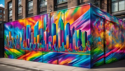 Wall Mural - Dynamic Urban Graffiti Explosion on Metal Sheets