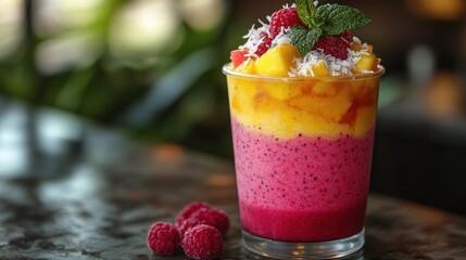 Poster - Layered Tropical Smoothie with Mango and Dragon Fruit