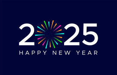happy new year 2025 creative logo or typography design with multicolor fireworks happy new year part