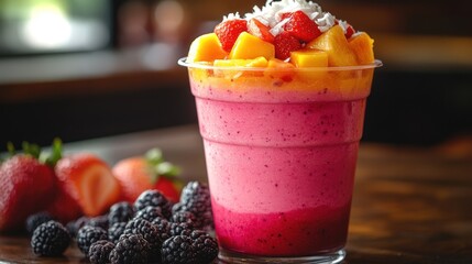 Wall Mural - Colorful Smoothie with Mango and Strawberries