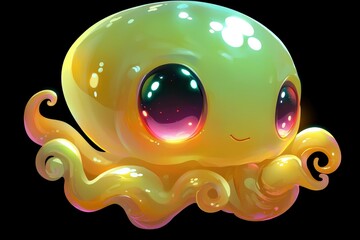 Canvas Print - Cute Cartoon Yellow Octopus with Big Eyes