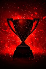 Silhouette of Trophy, Red Digital Network Background, Achievement, Success Winning Concept