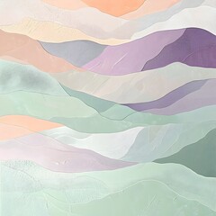 Poster - Peaceful and serene pastel colored abstract digital art composition featuring delicate layered gradients in shades of mint lilac and peach accented with organic textural elements