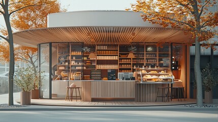 Poster - Food Stall and a Library combined minimalistic.