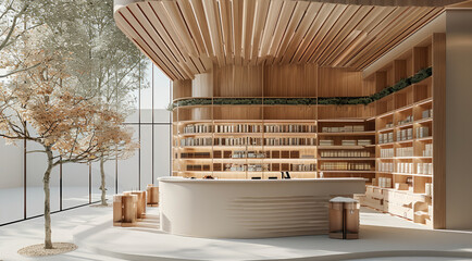 Poster - Food Stall and a Library combined minimalistic.