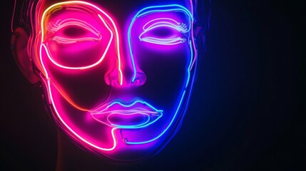 Aufkleber - Neon face silhouette in vibrant colors