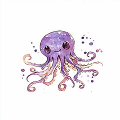 Poster - Cute Watercolor Octopus Illustration