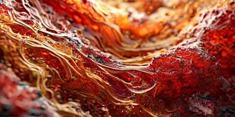 Poster - A red and orange abstract painting with a lot of texture and detail