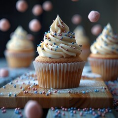 Poster - Cupcakes on air, Desserts sweet cake concept.