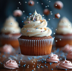 Poster - Cupcakes on air, Desserts sweet cake concept.
