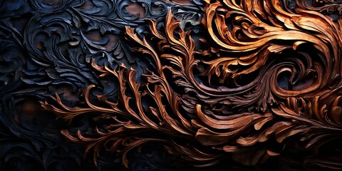 Poster - A wood carving of a tree with leaves and branches