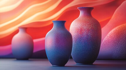 Poster - Abstract ceramic vases with textured surface on colorful background